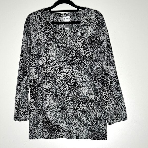 Chico's Leopard Animal Print Blouse Women's Size Large (Chico's Size 2) - Picture 1 of 6